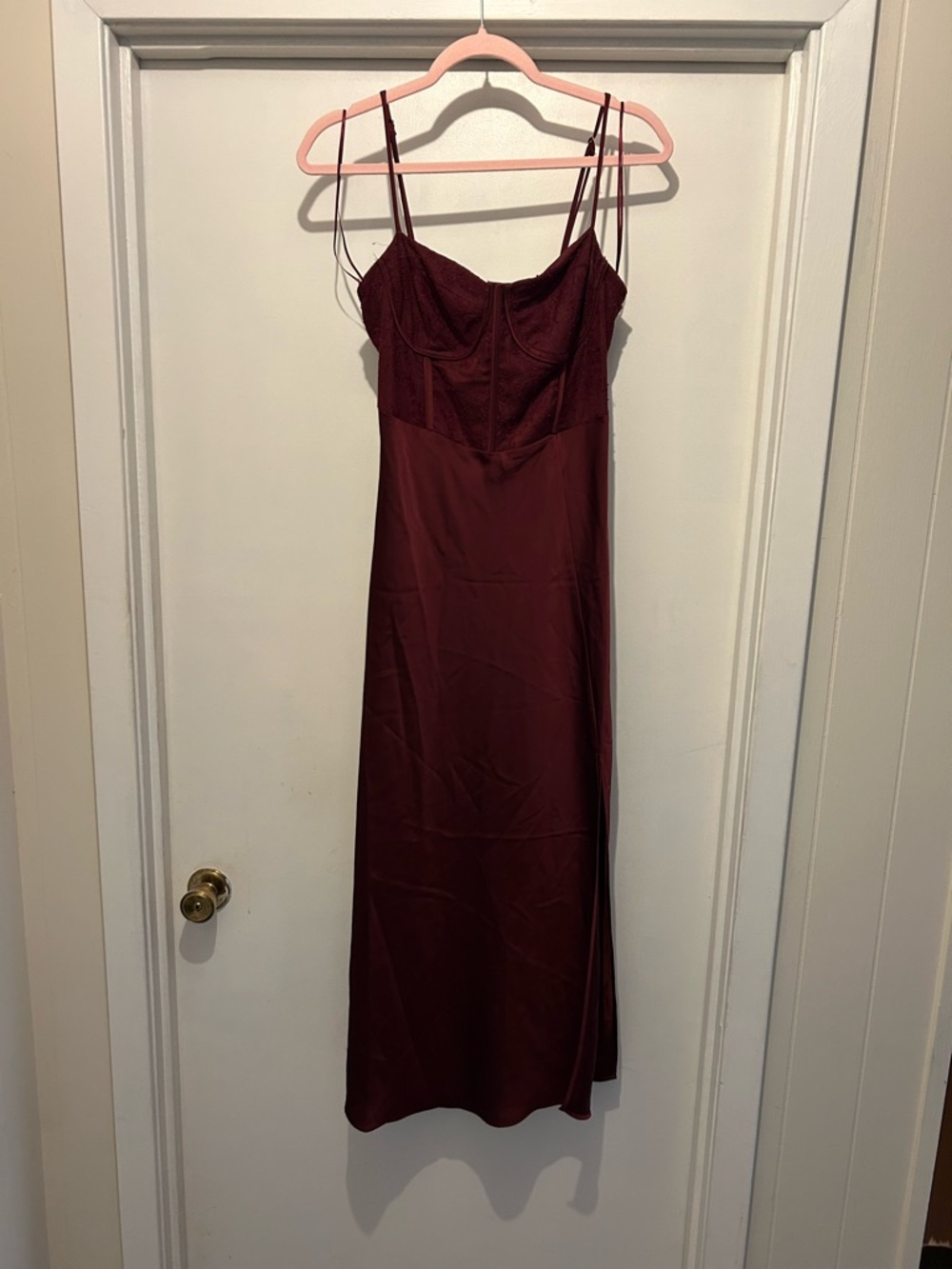 Astr Burgundy Lace-Detail Maxi Slip Dress